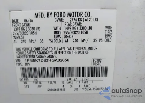 2017 Ford Explorer Xlt z USA, uszkodzony, nr VIN 1FM5K7D83HGA02056
